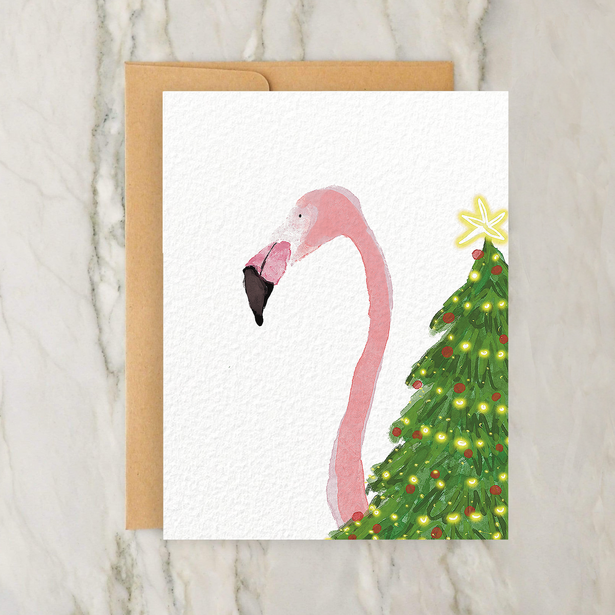 Christmas Flamingo Tree 4x5" Greeting Card