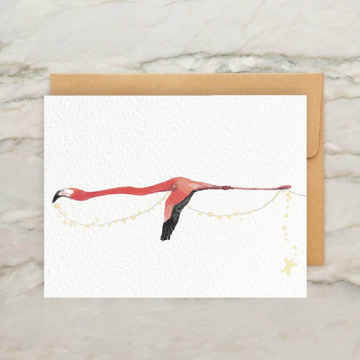 Flying Christmas Flamingo 4x5" Greeting Card