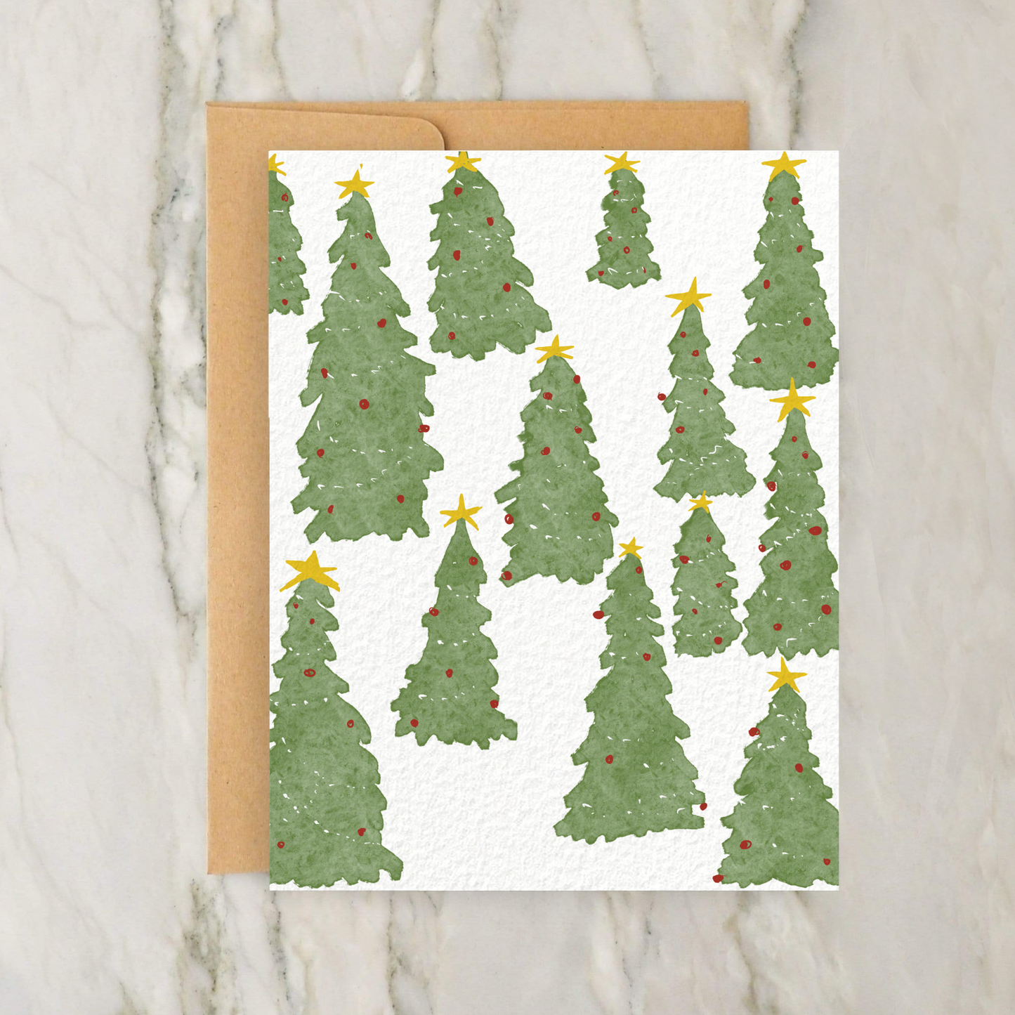 Decorated Evergreen Trees 4x5" Christmas Card