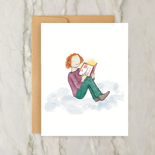 Person Reading on Cloud -Magenta Shirt 4x5" Greeting Card