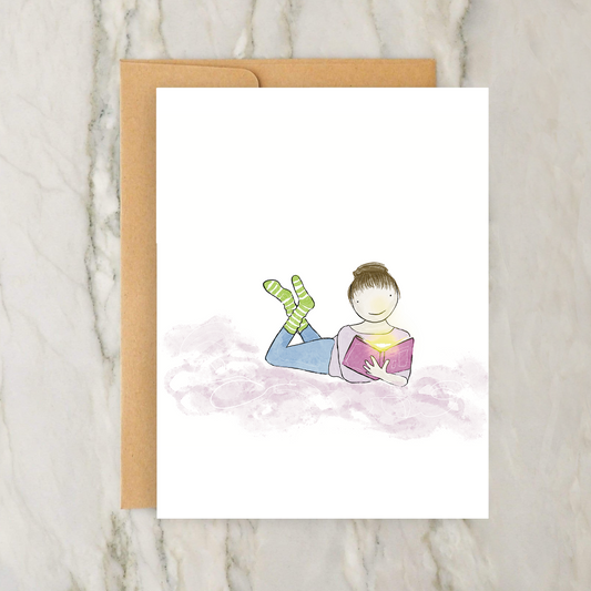 Person Reading on Cloud - Striped Socks 4x5" Greeting Card