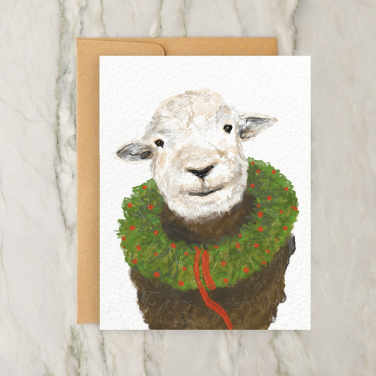 Christmas Herdwick Sheep with Wreath 4x5" Greeting Card