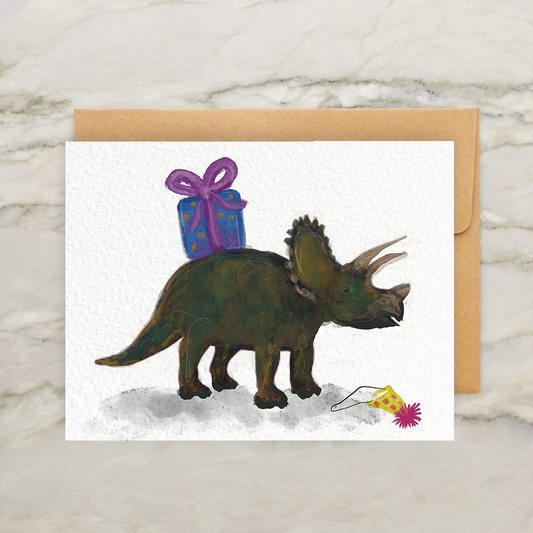 Birthday Dinosaur - Triceratops 4x5" Greeting Card