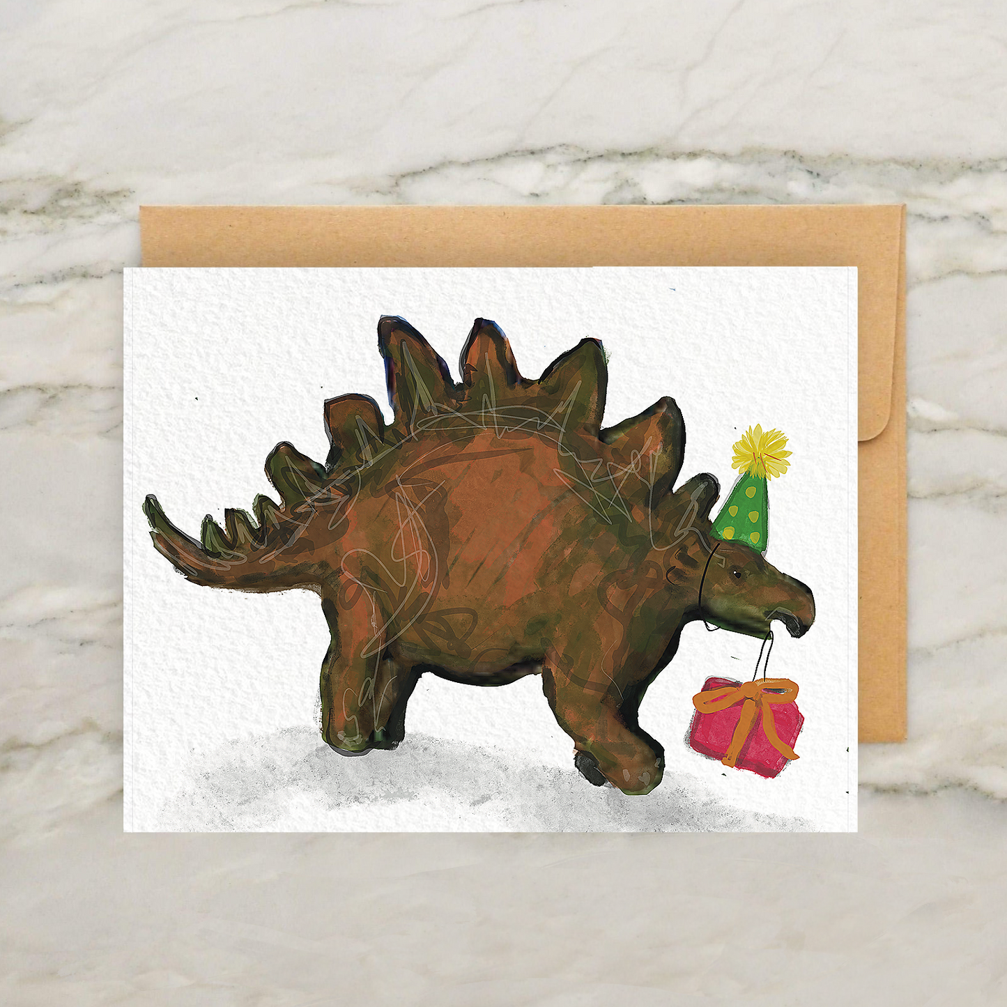 Birthday Dinosaur - Stegosaurus 4x5" Greeting Card