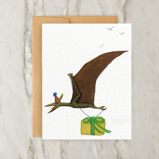 Birthday Dinosaur - Pterodactyl  4x5" Greeting Card
