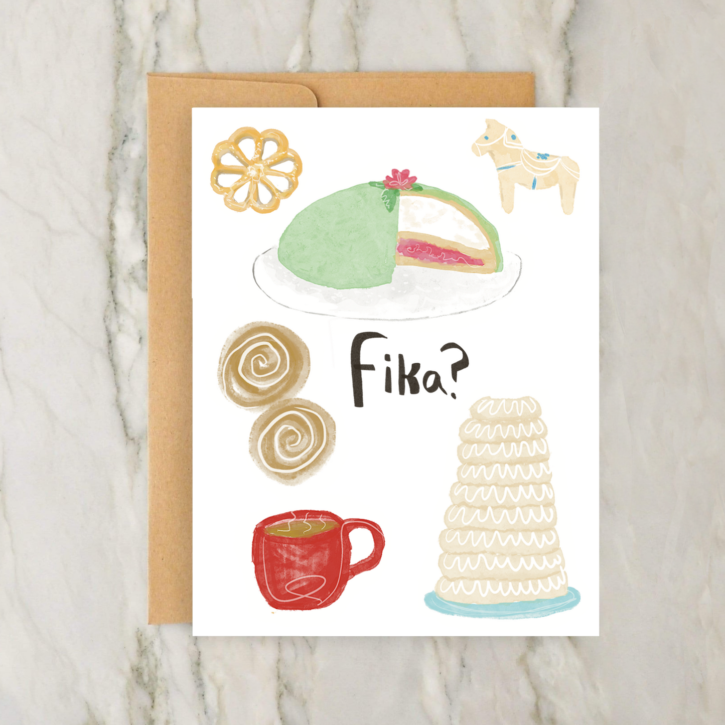 "Fika?" Swedish Coffee and Pastries 4x5" Greeting Card