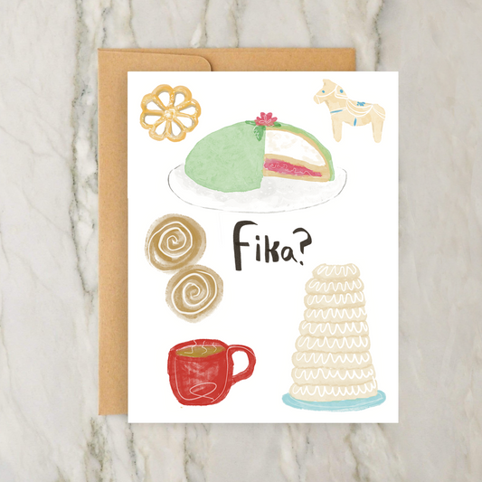 "Fika?" Swedish Coffee and Pastries 4x5" Greeting Card