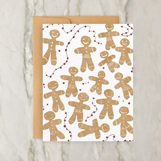 Gingerbread Cookie People with Garland 4x5" Christmas Card