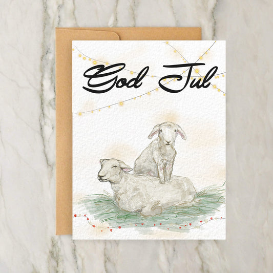 God Jul - Norwegian Sheep Merry Christmas 4x5" Greeting Card