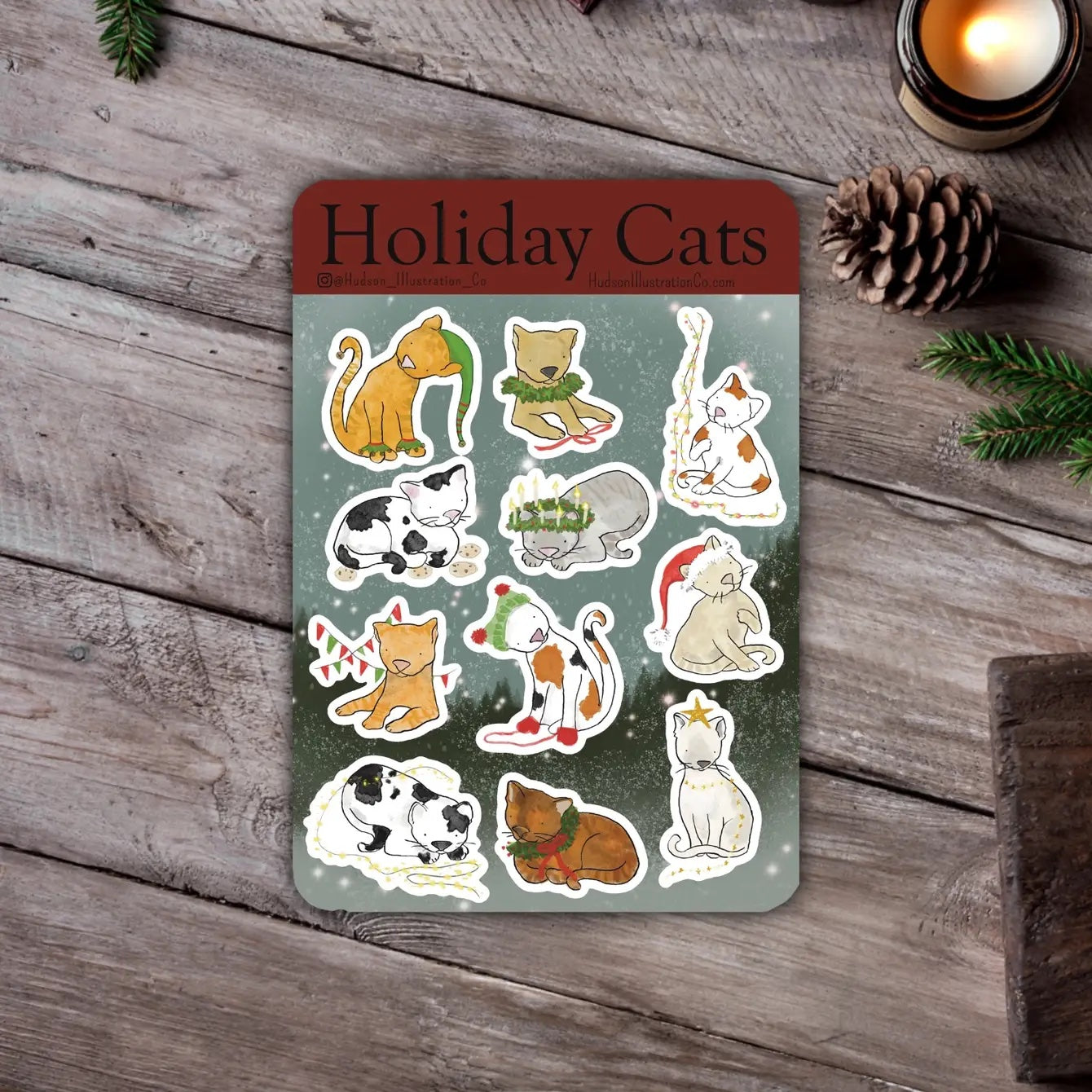 Winter Holiday / Christmas Cats Sticker Sheet