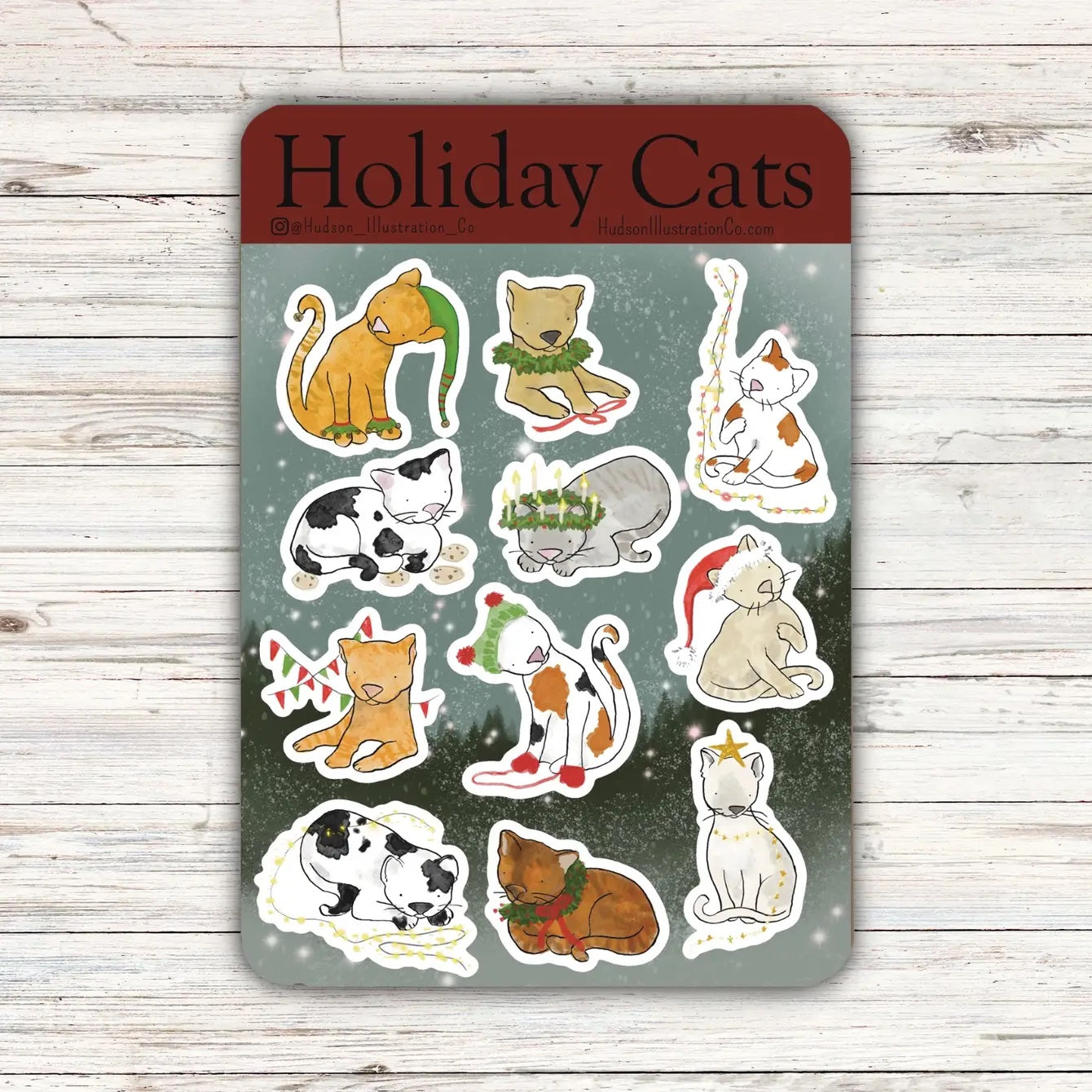 Winter Holiday / Christmas Cats Sticker Sheet