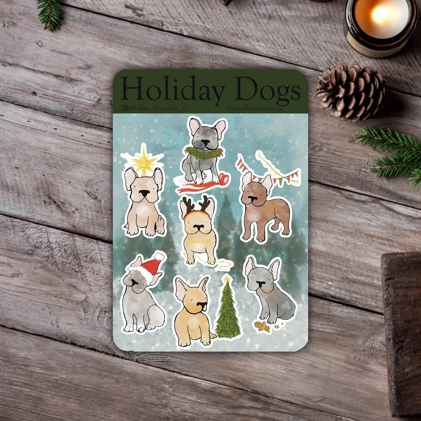 Winter Holiday / Christmas Dogs Sticker Sheet