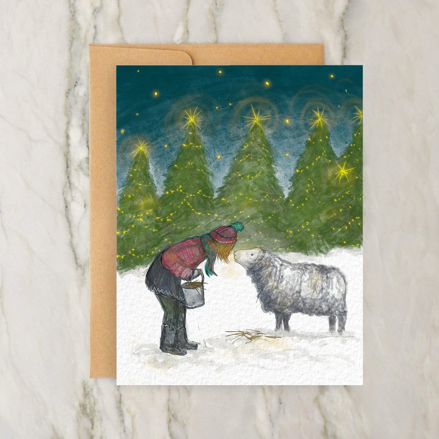 Person Kissing a Sheep Christmas Holiday 4x5" Greeting Card