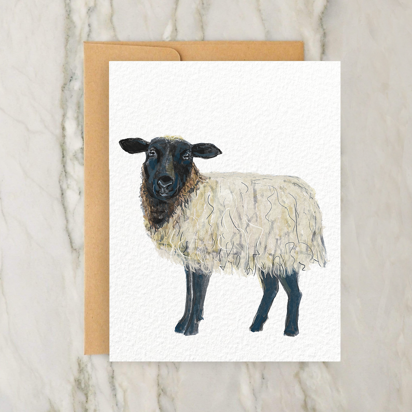 Black and White Sheep 4x5" Greeting Card