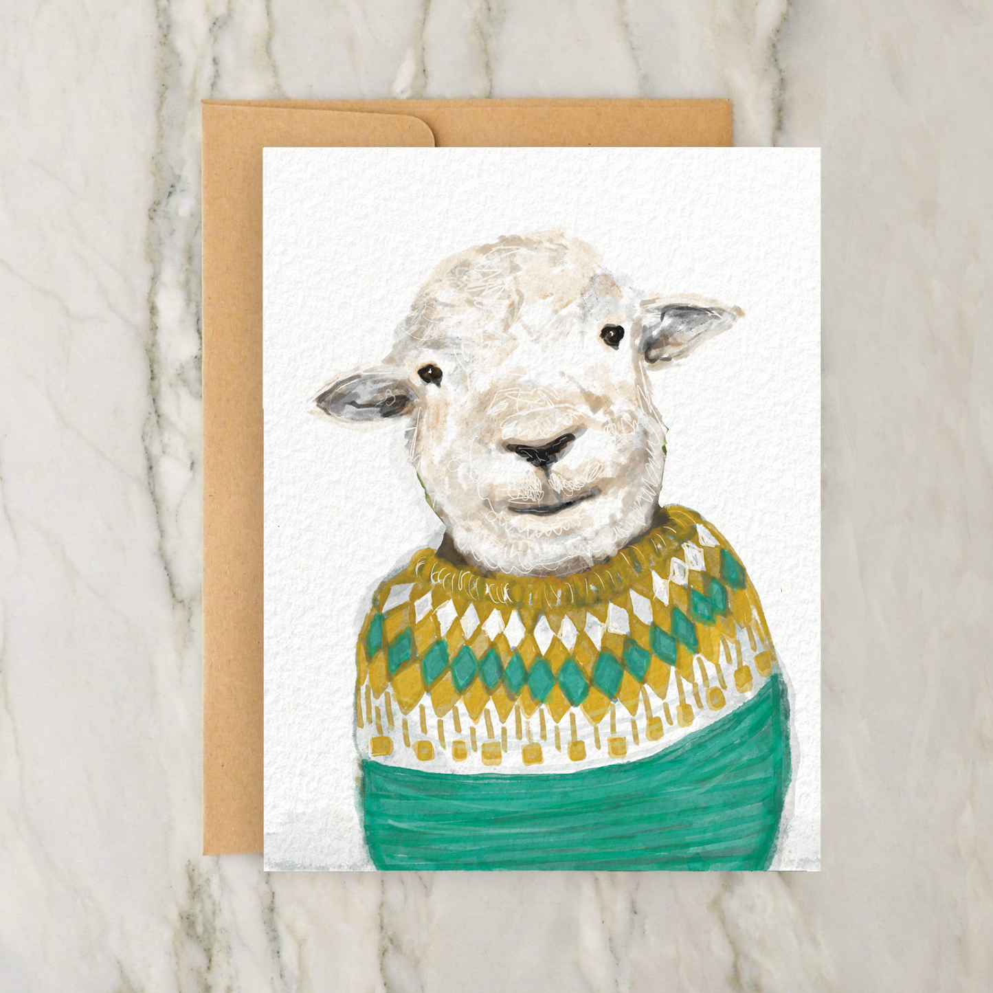 Sheep in Lopi Sweater 4x5" Greeting Card