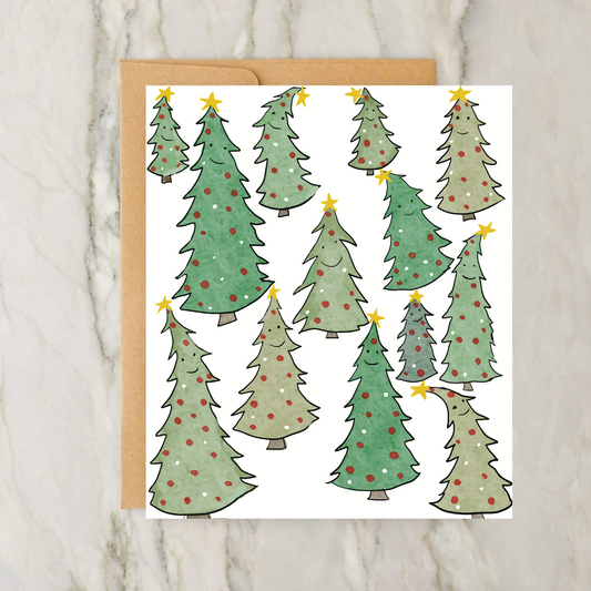 Cute Cartoon Decorated Trees 4x5" Christmas Card