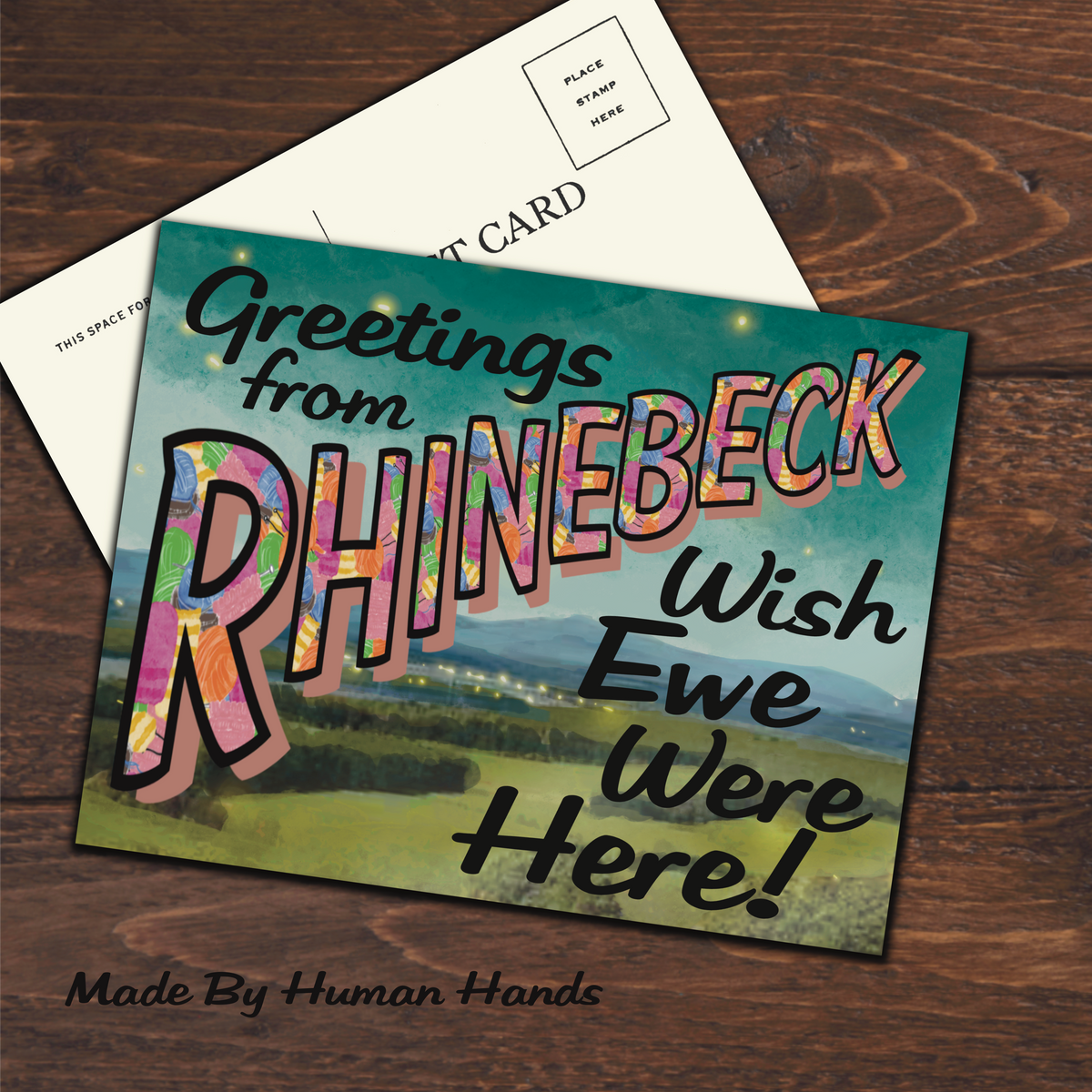 Greetings From Rhinebeck NY Postcard or Greeting Card - Sheep, Fiber Arts, Knitting, Crochet