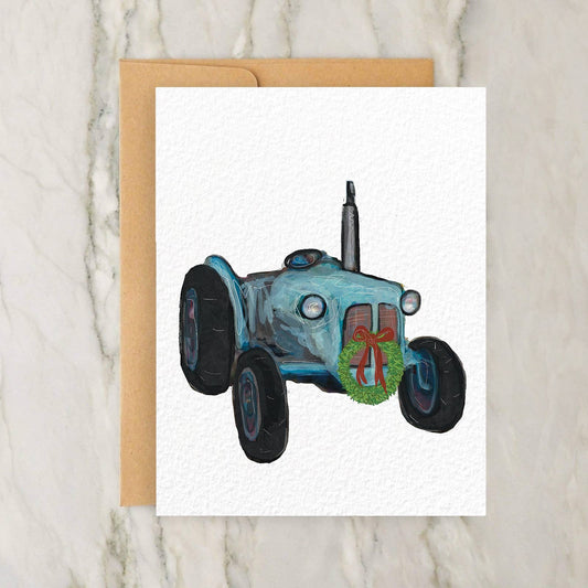 Christmas Farm Tractor #3 with Wreath 4x5" Greeting Card