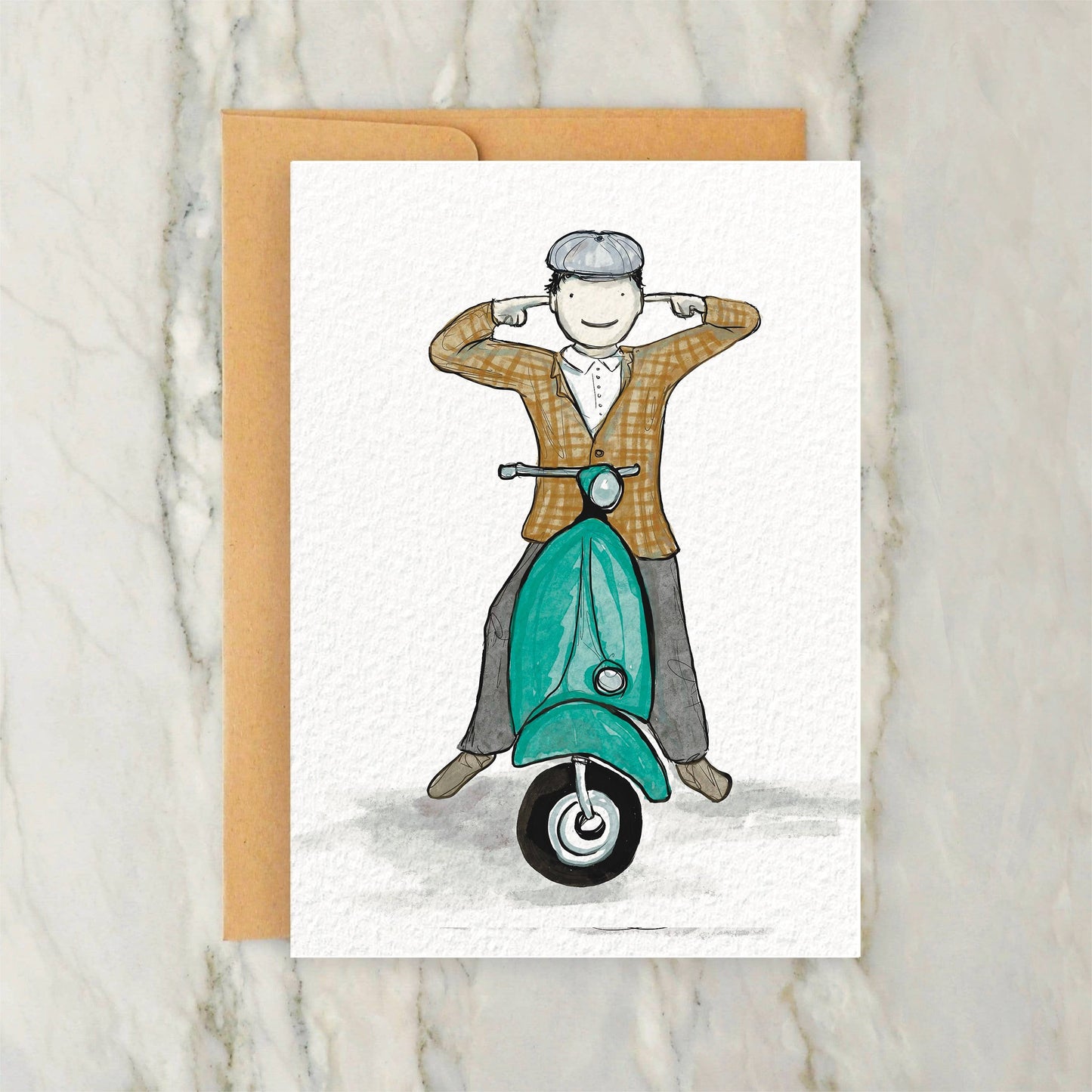 Person on Italian Vespa Scooter - Just Because Card 4x5"