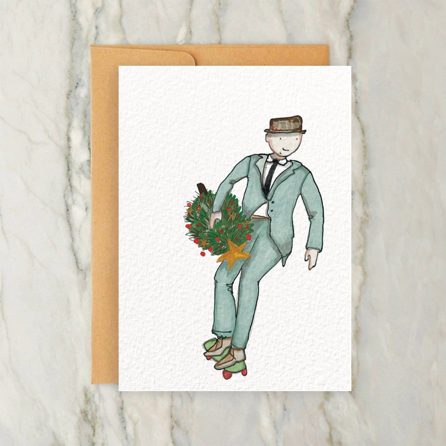 Person Skateboarding With Christmas Tree 4x5" Greeting Card