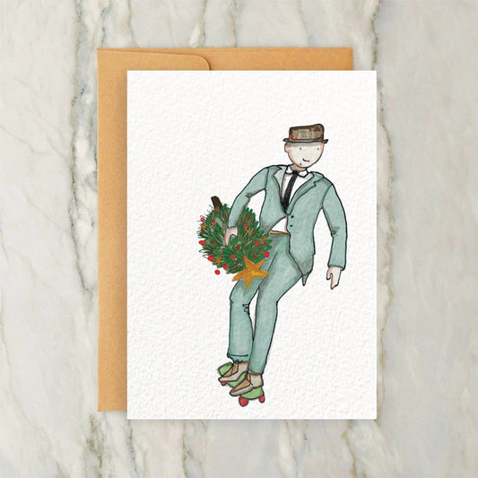 Person Skateboarding With Christmas Tree 4x5" Greeting Card