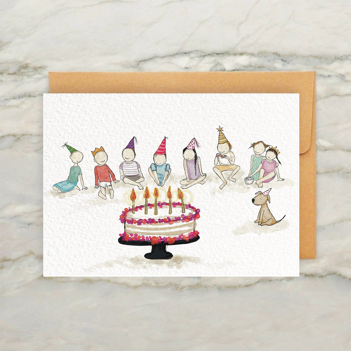 Gaggle of Children and Huge Cake Birthday Card 4x5"