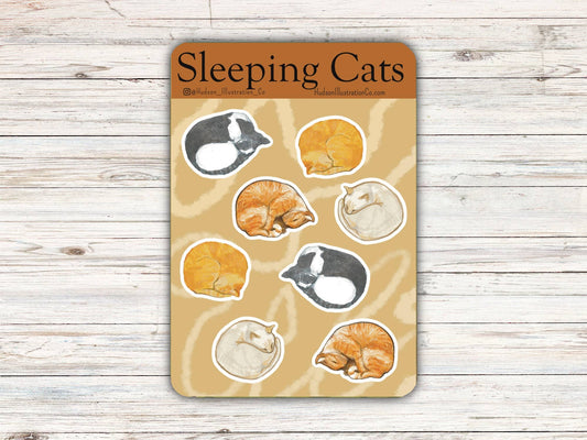 Sleeping Cats Sticker Sheet - Cat Lover, Cafe, Pet Adoption