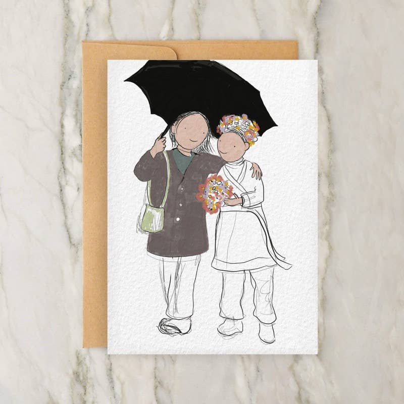 Couple Walking 4x5" Greeting Card - Vintage Style