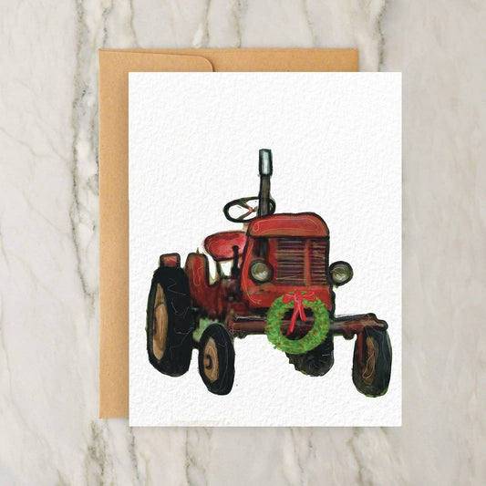 Christmas Farm Tractor #1 with Wreath 4x5" Greeting Card