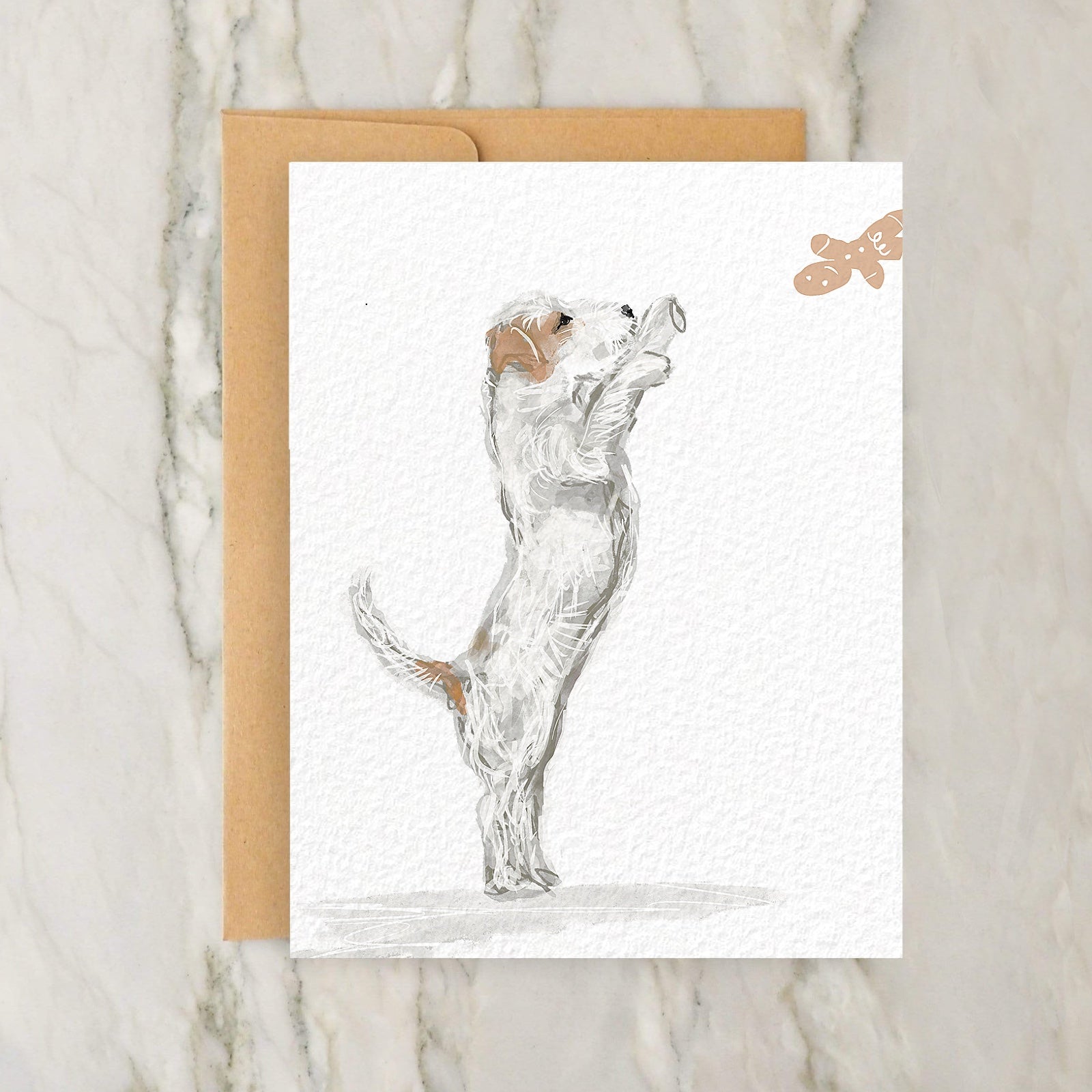 a card with a drawing of a dog on it