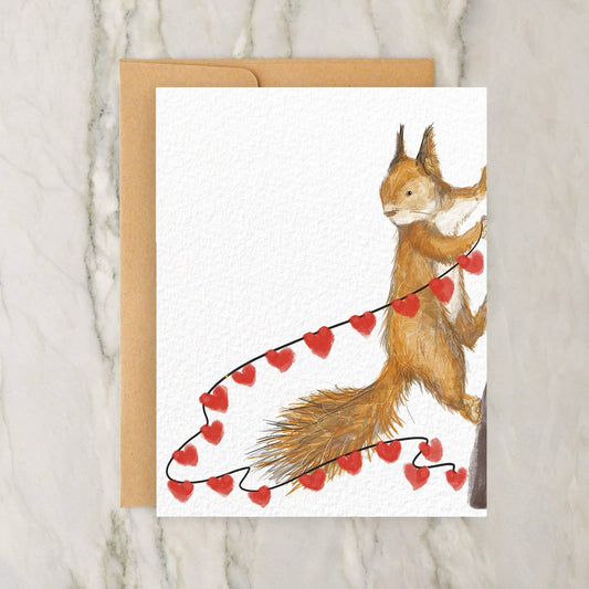 Squirrel and Heart Bunting 4x5" Greeting Card Valentines Day