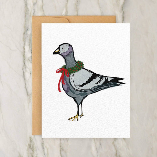 Holiday Pigeon with Wreath 4x5" Greeting Card Christmas NYC