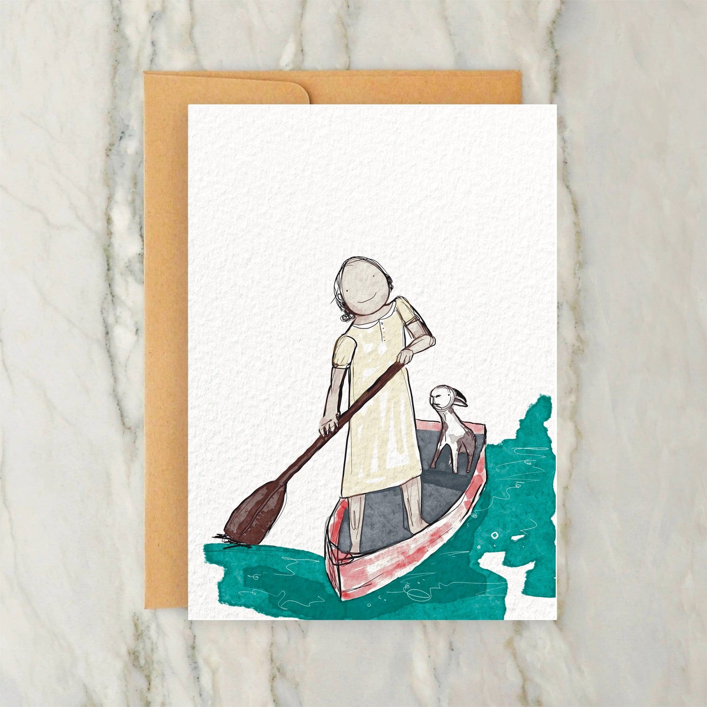 Person In a Boat With a Goat 4x5" Greeting Card