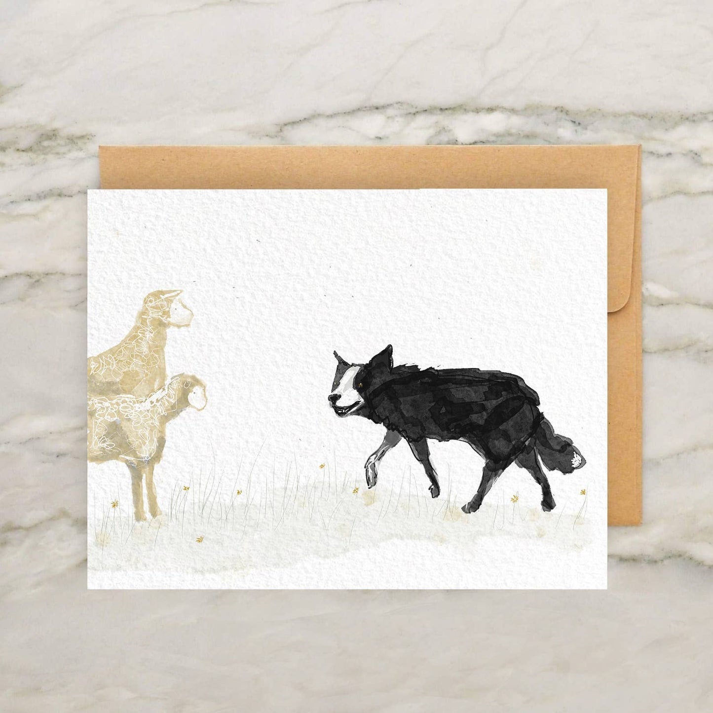 Border Collie and Two Sheep Card 4x5"