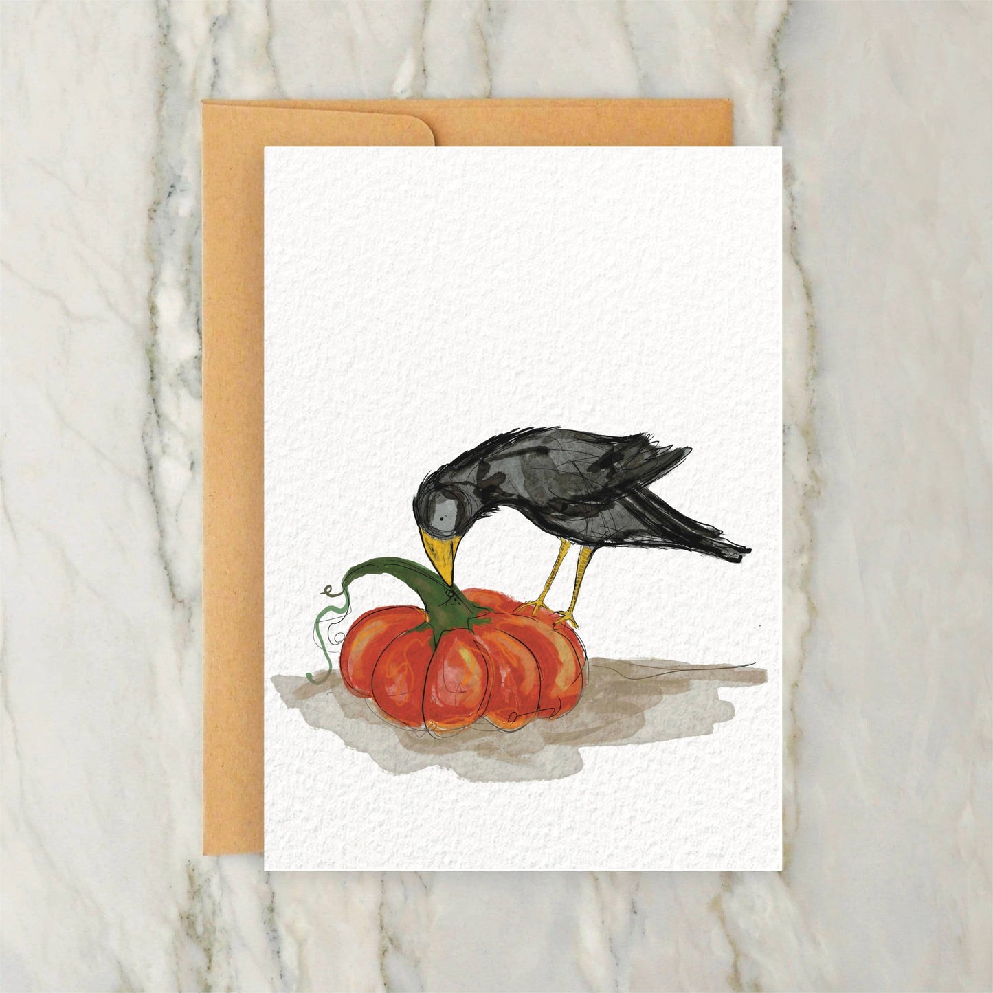 Crow and Pumpkin 4x5" Halloween Greeting Card