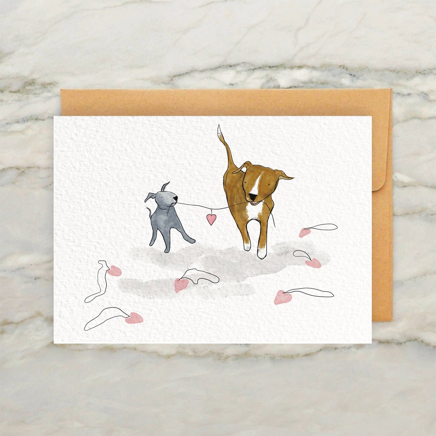 Two Dogs Carrying Hearts 4x5" Greeting Card - Valentines Day