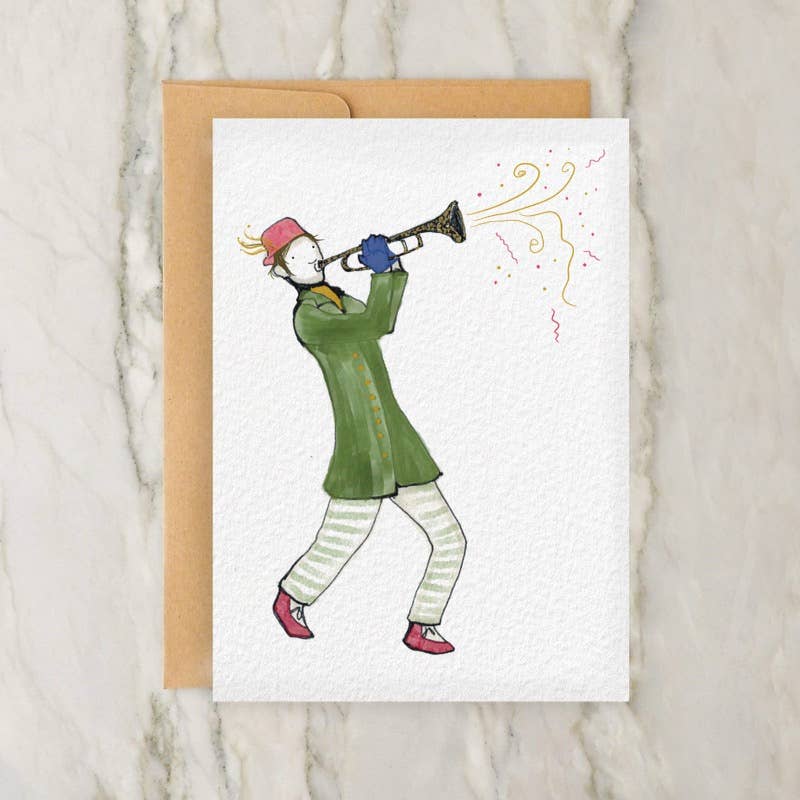 Trombone Player 4x5" Greeting Card - Vintage/Antique Style