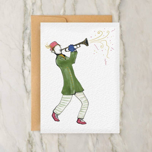 Trombone Player 4x5" Greeting Card - Vintage/Antique Style