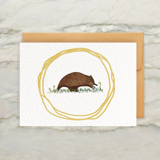 Echidna in Gold Circle - Just Because Card 4x5"