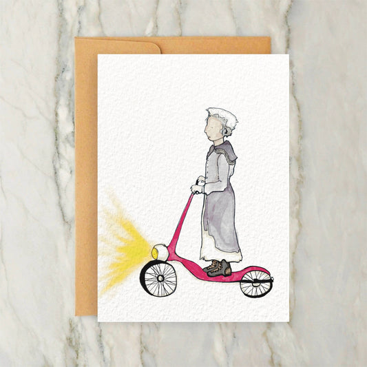 Person on Scooter 4x5" Greeting Card - Scifi Steam Punk