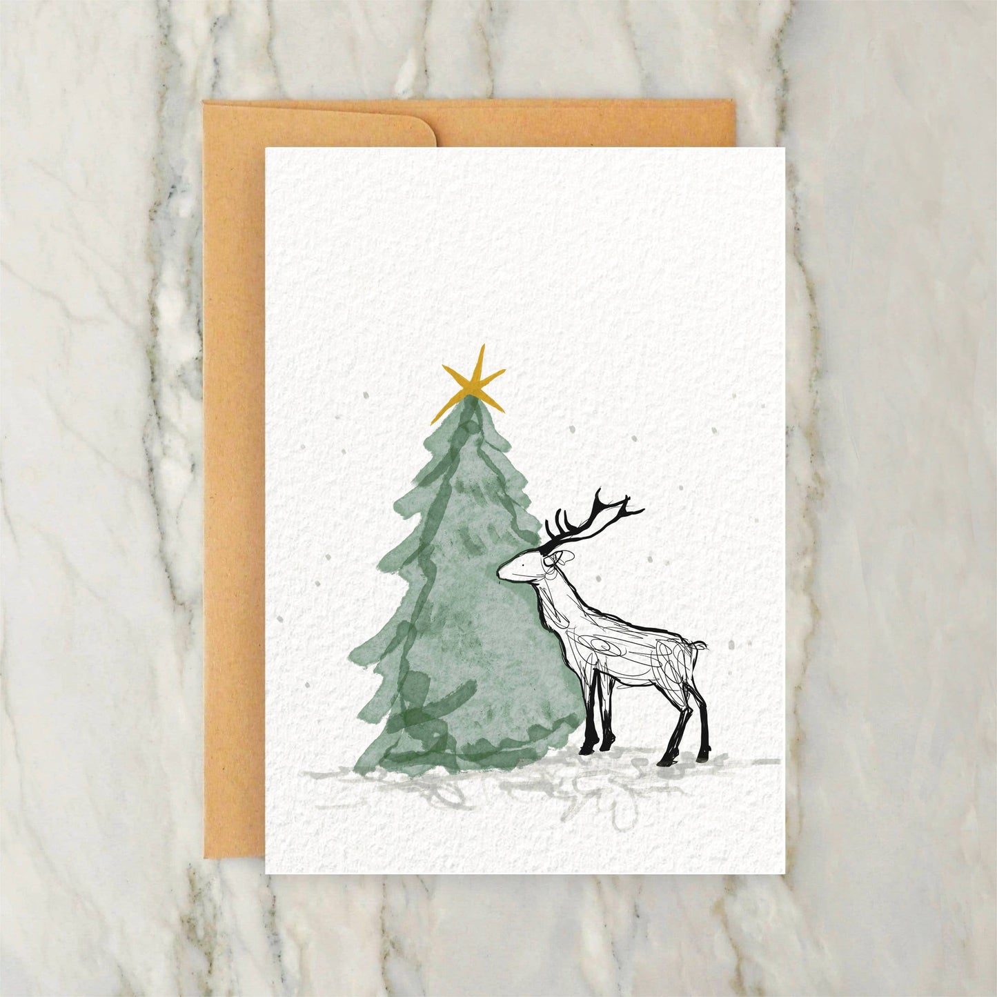 Deer and Tree 4x5" Christmas Greeting Card