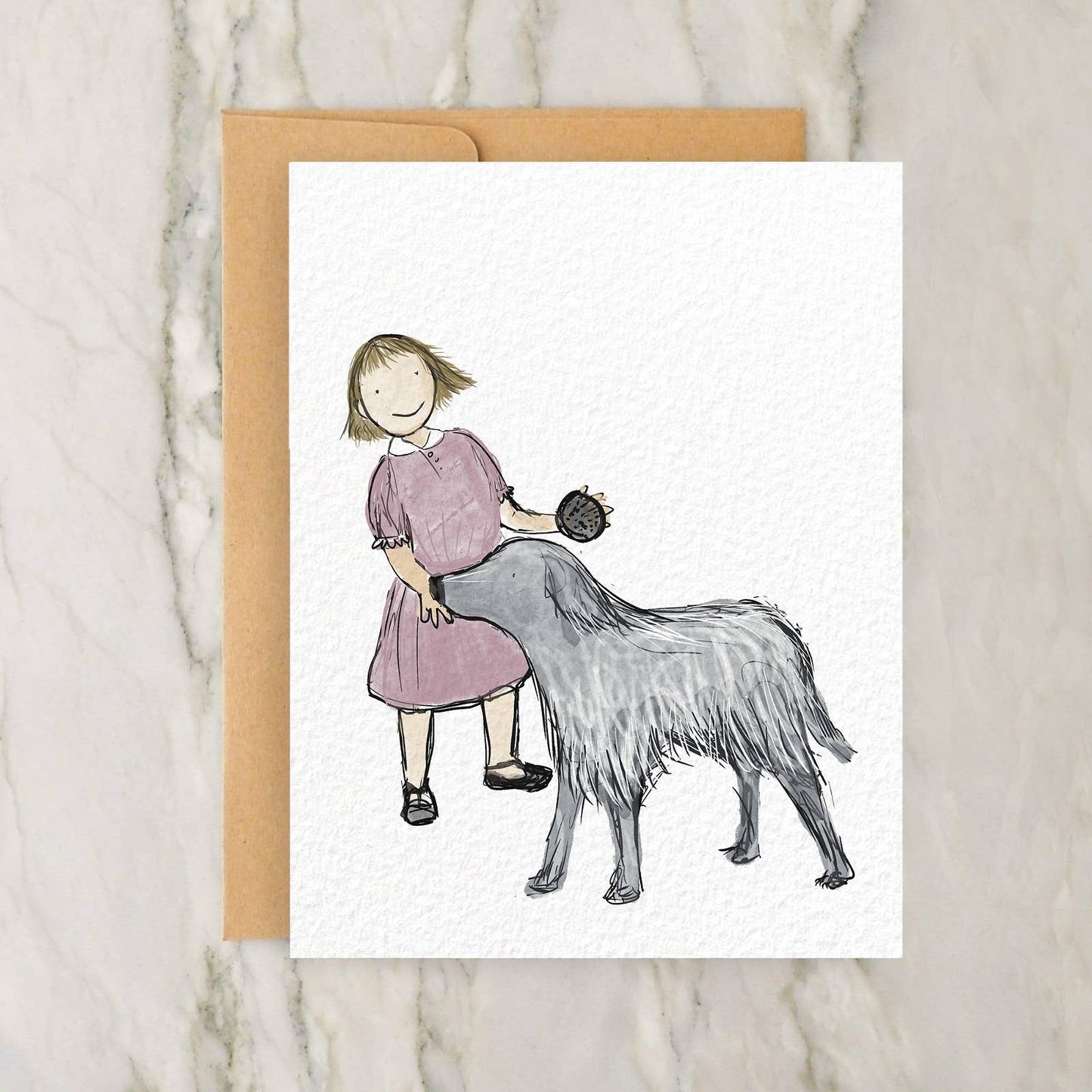 Young Girl with a Dog - Vintage/Retro 4x5" Greeting Card