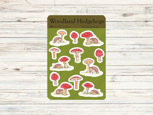 Woodland Hedgehogs and Mushrooms Sticker Sheet