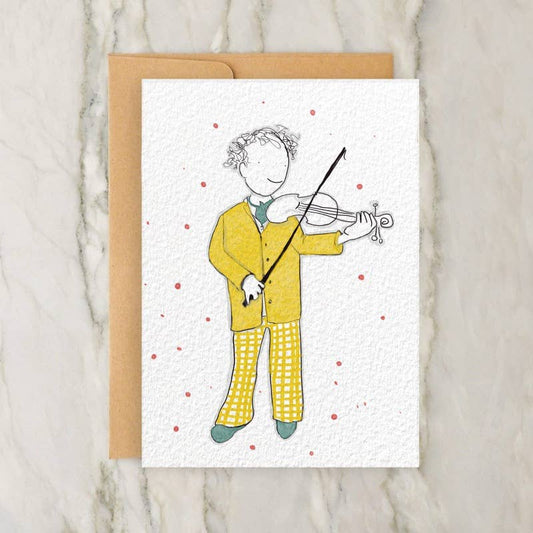 Man in Yellow Suit Violin 4x5" Greeting Card -Vintage Style