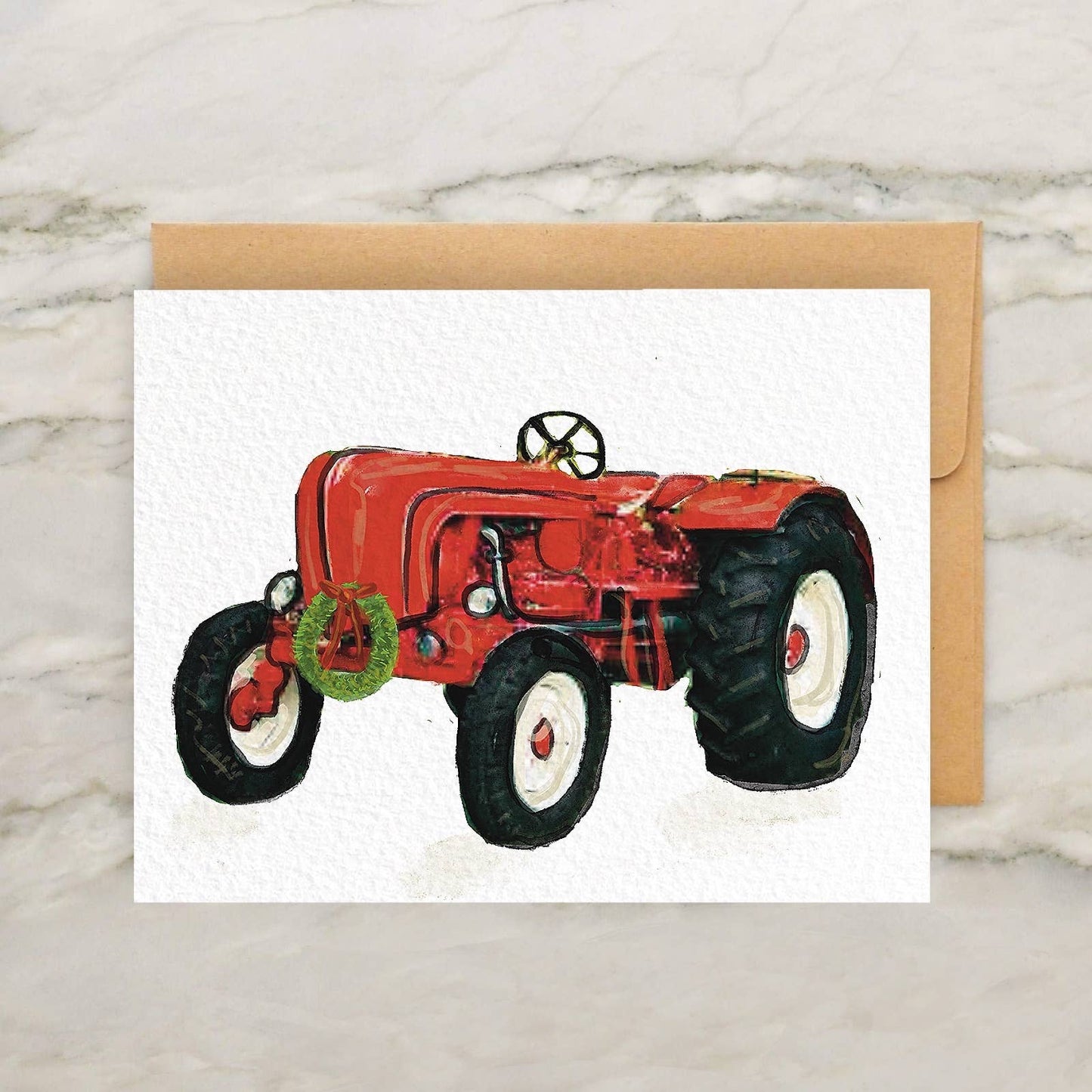 Christmas Farm Tractor #2 with Wreath 4x5" Greeting Card