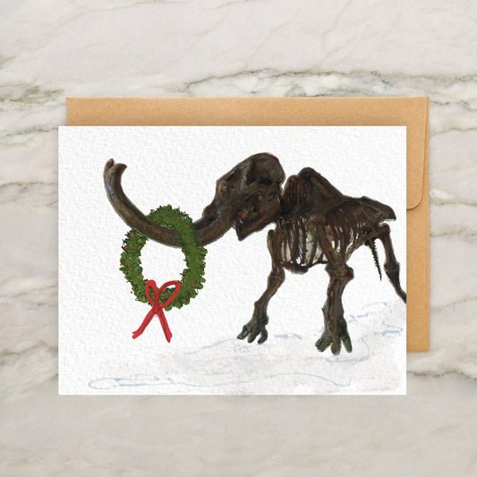 RESERVED Mastodon Skeleton Christmas Card 4x5"