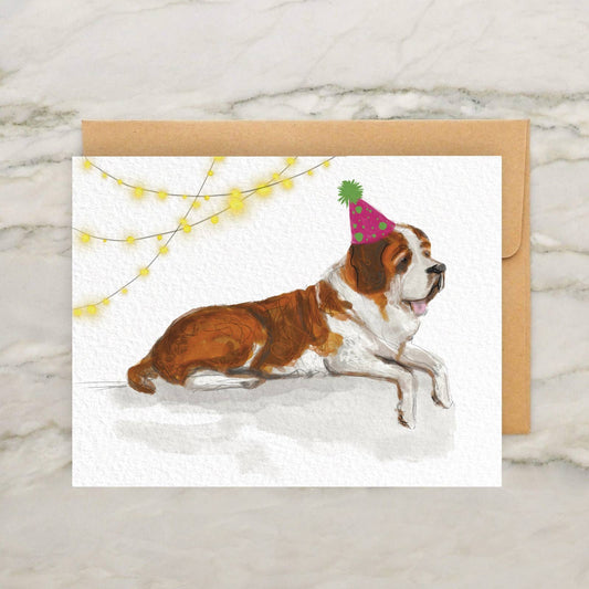 St. Bernard in a Party Hat Birthday Card 4x5"