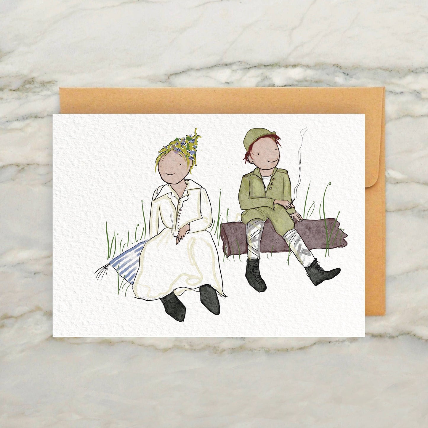 Friends Taking a Break 4x5" Greeting Card - Vintage Antique