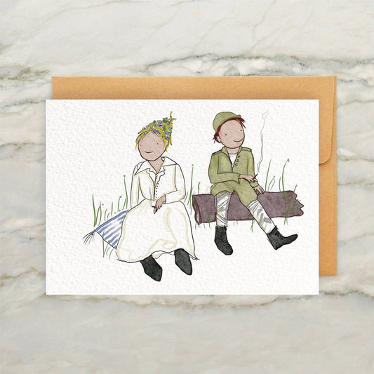 Friends Taking a Break 4x5" Greeting Card - Vintage Antique