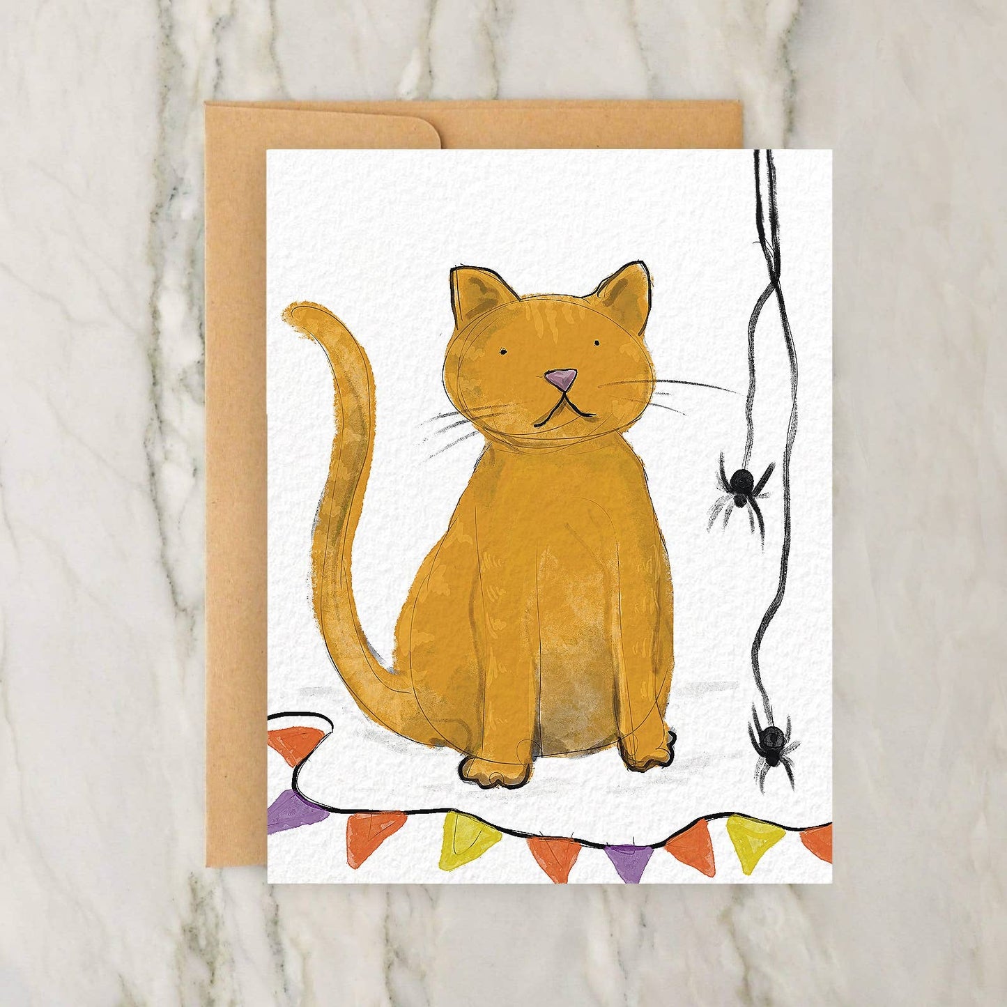 Fluffy Halloween Ginger Cat 4x5" Greeting Card